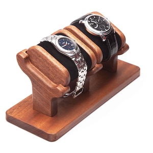 Mahogany wood watch stand for two watches, watch display watch storage holder gift for men watch holder, personalized gift