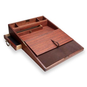 Classic mahogany Writing Slope with three drawers and space for stationery. Mahogany wood slope. Calligraphy, Desk organizer. Personalized.