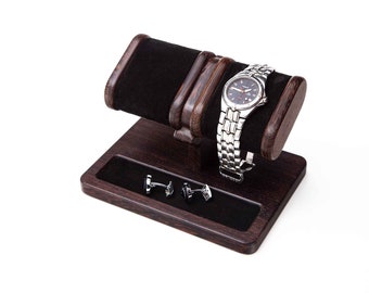 Wenge wood desk organizer two watch stand jewelry tray docking station watch case personalized box watch display for men gift for him