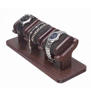 Support de montre en bois de wengé pour trois montres + boîte, présentoir de montres, cadeau de support de rangement pour montres pour hommes, cadeau personnalisé
