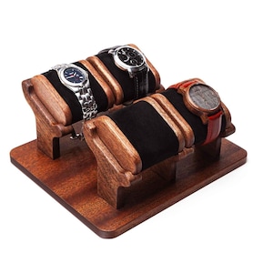 Mahogany watch stand for four watches + box, watch display watch storage holder gift for men watch holder, personalized gift