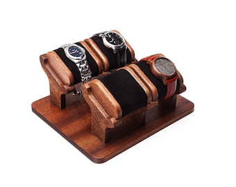 Mahogany watch stand for four watches + box, watch display watch storage holder gift for men watch holder, personalized gift