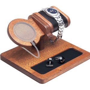 Mahagoni Uhrenständer: MagSafe Ladegerät, Telefon & Schmuck Dockingstation