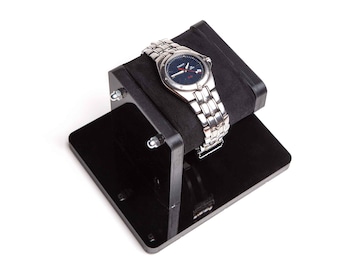 Modern black Watch Stand + personalized box, industrial look watch display for men watch storage watch holder, personalized gift