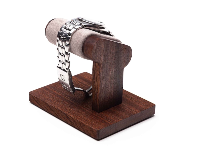 Soporte de reloj de madera simple de caoba con caja, pantalla de reloj de madera para hombres, soporte de reloj de madera, almacenamiento de relojes, caja de relojes, para él, personalizado imagen 3