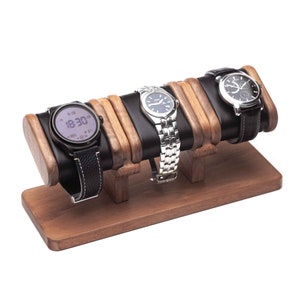 Walnut wood watch stand for three watches, watch display watch storage holder gift for men watch holder, personalized gift