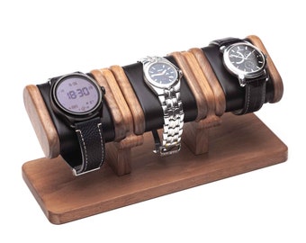 Walnut wood watch stand for three watches, watch display watch storage holder gift for men watch holder, personalized gift
