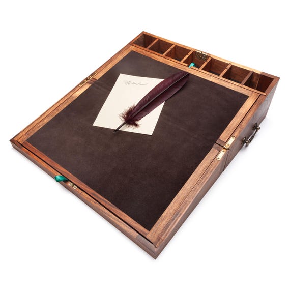Cherry Wood 'Professional' Writing Slope, Colonial Style Calligraphy Desk Organizer with Drawers and space for stationery Letter writing set