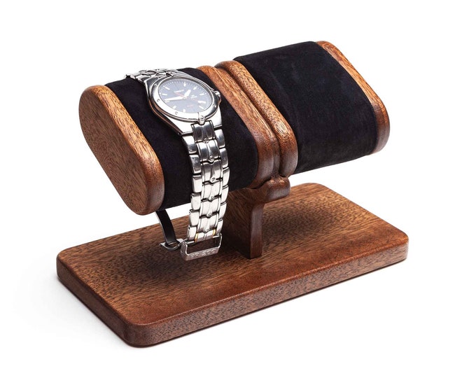 Mahoniehouten horlogestandaard met doos, houten horlogedisplay voor mannen, horlogehouder, horlogeopslag, horlogedoos cadeau voor hem, gepersonaliseerd cadeau