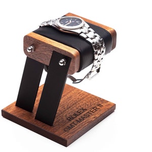 Modern mahogany Watch Stand for long bracelet watch + personalized box, watch display, watch storage, watch holder