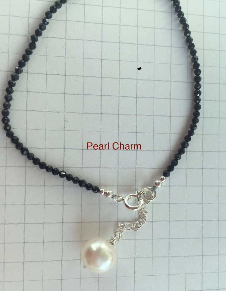 Black Sparkly Spinel Dainty Adjustable Bracelet Pearl Lava Silver Extender Chain Clasp Stability Strength Courage Infuses Essential Oils