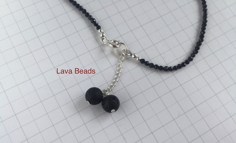 Black Sparkly Spinel Dainty Adjustable Bracelet Pearl Lava Silver Extender Chain Clasp Stability Strength Courage Infuses Essential Oils