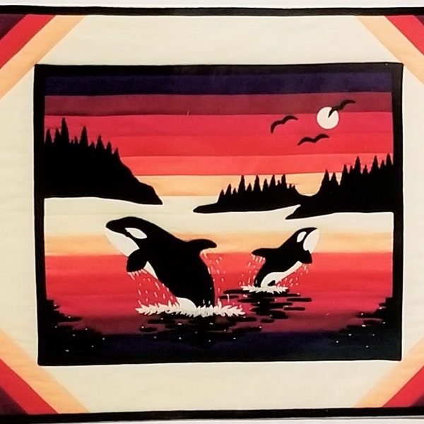 Sunset Peacefull Elegance with Whales Wall Quilt   P606