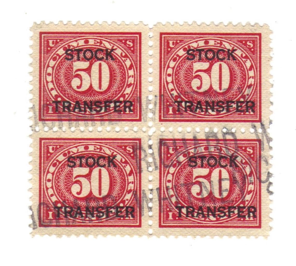 USA used 50c Stock Transfer Stamps Block of 4 stamps Etsy
