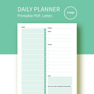 Daily planner, printable planner, planner inserts, planner printable, day planner, daily planner insert, daily schedule, daily organizer image 1