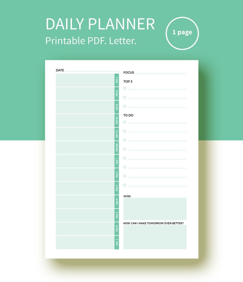 Daily planner, printable planner, planner inserts, planner printable, day planner, daily planner insert, daily schedule, daily organizer image 1