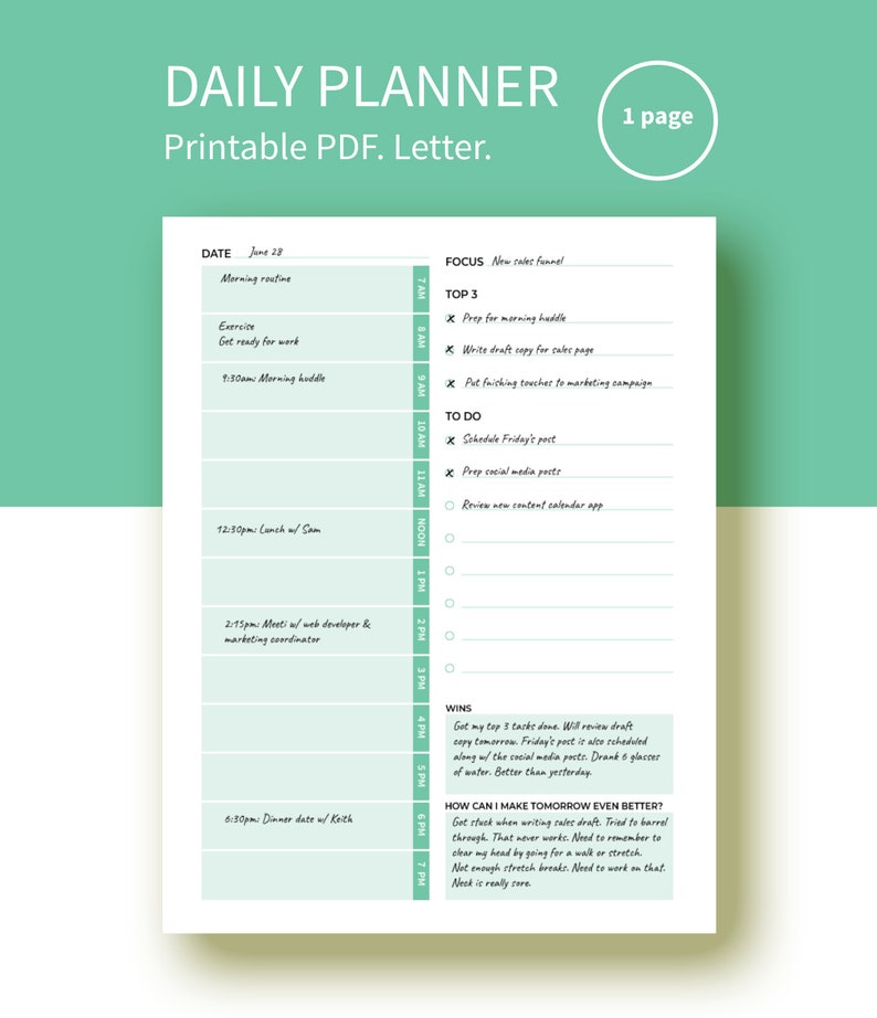 Daily planner, printable planner, planner inserts, planner printable, day planner, daily planner insert, daily schedule, daily organizer image 2