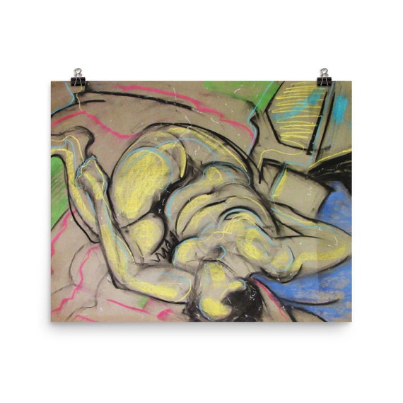 Pastel Figure Drawing Female Figure Colorful Twisted Pose Etsy