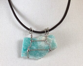 Guitar string wrapped apatite stone necklace