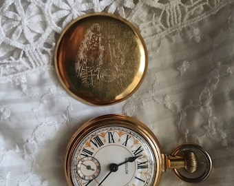 Westclox pocket watch train engraved on back sale
