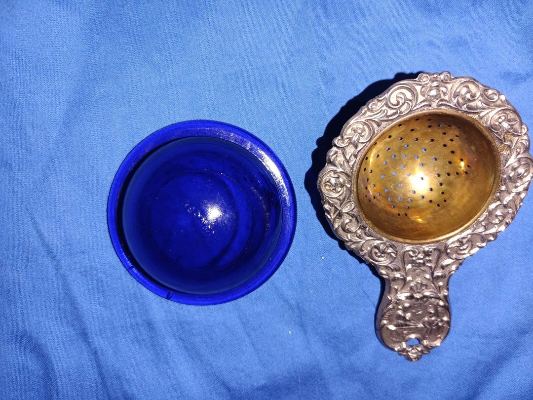 Vintage Marked Germany Cobalt Blue Glass Tea Steeper Set Etsy
