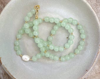 Mint green and gold beaded necklace