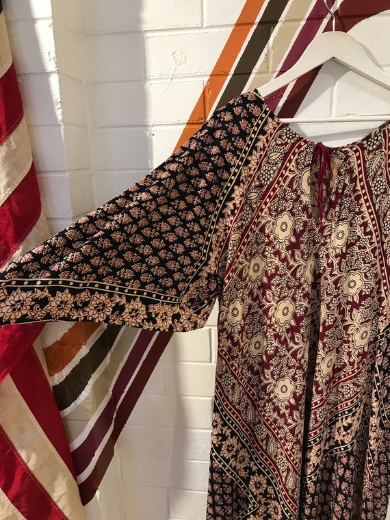 Vintage 1970s Indian Blockprint Maxi Dress