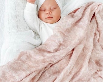 Organic Bamboo Cotton Swaddle - Pink Palm