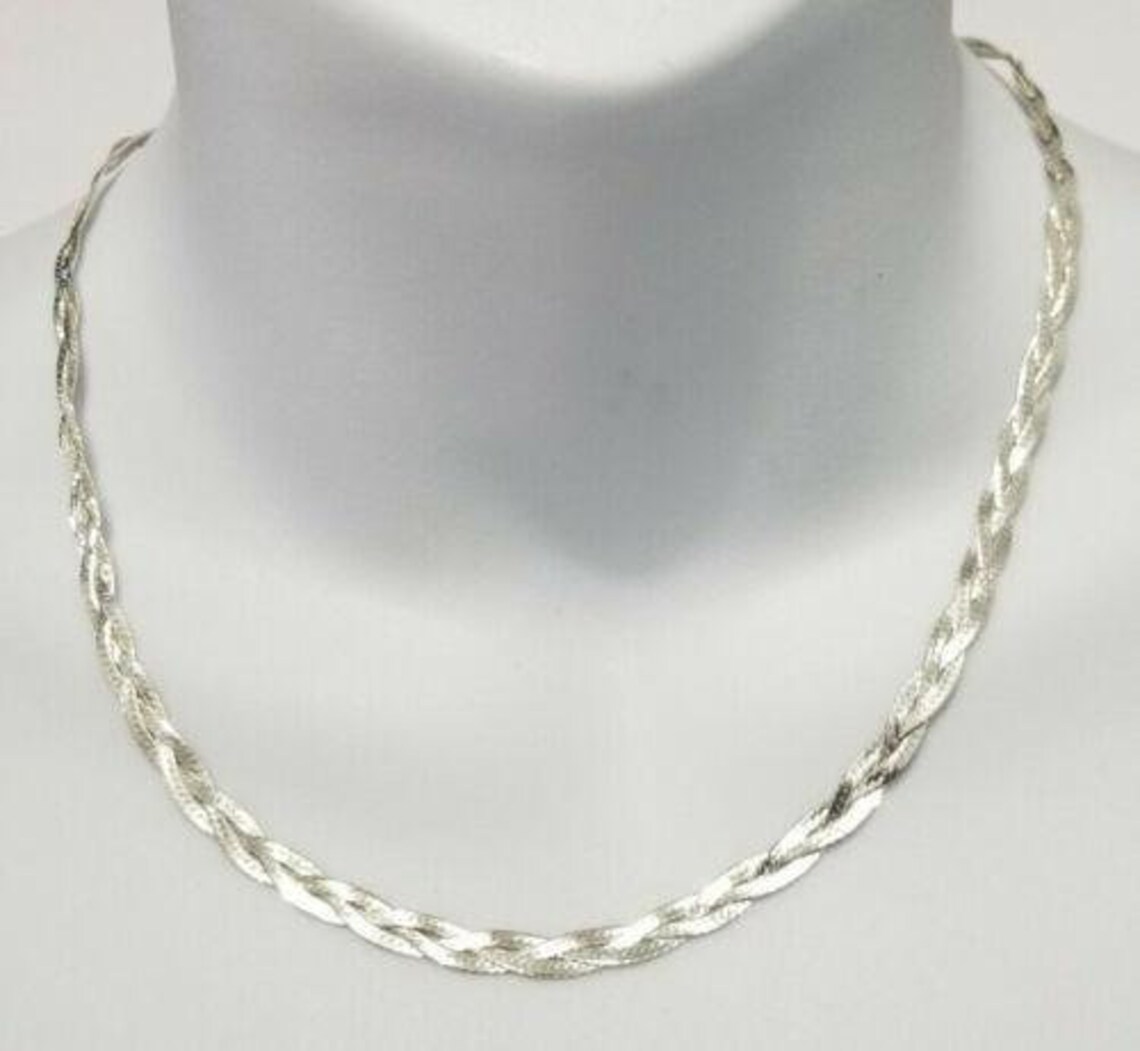 925 Sterling Silver 18 Inch Braided Chain Necklace Made in - Etsy