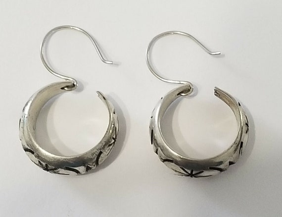 925 sterling silver wire round etched earrings 7m… - image 2