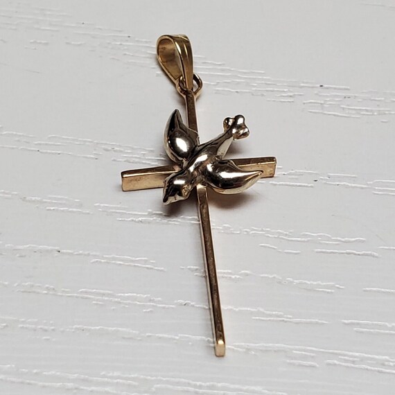 14k two tone yellow & white gold cross with dove … - image 1