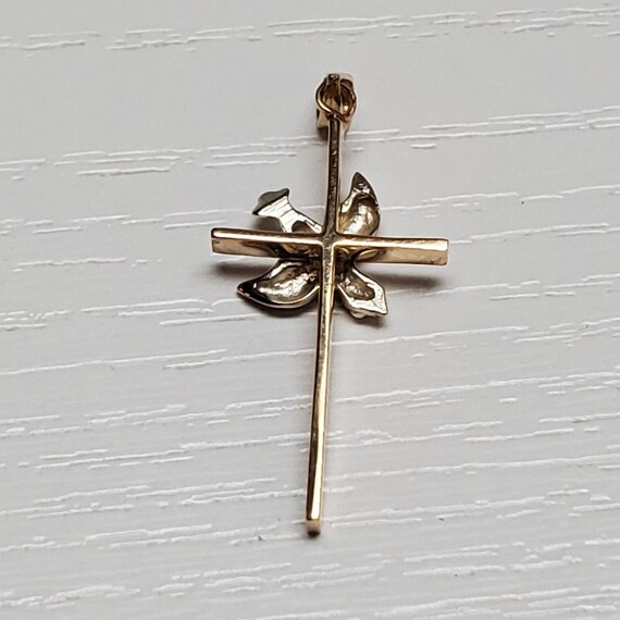14k two tone yellow & white gold cross with dove … - image 2