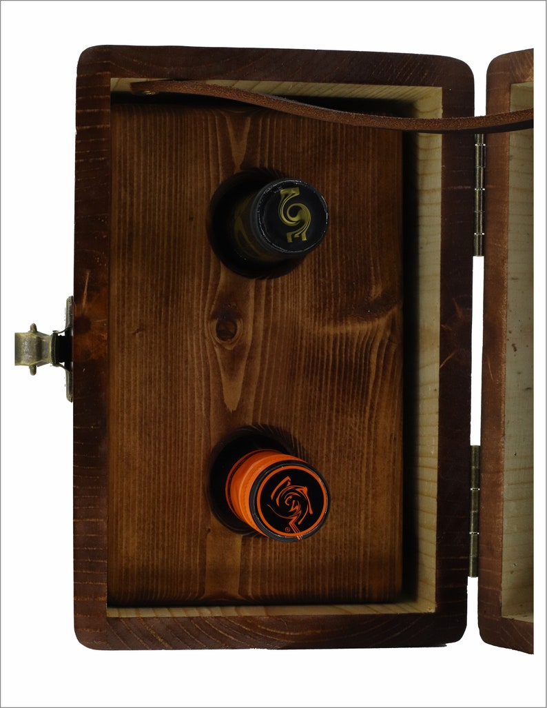 Avalonskies 2 Bottle Wine Carrier Box, Solid Rustic Pine Antique Brass