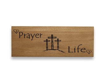 Spiritual Decor Christian Wall Art Jesus Cross Wall Hangings Wooden Plaque Remember Your Prayer Life(6 X 16 inches) - for Home Office Rustic