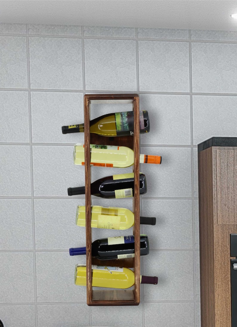 6 - Bottle Wall Mounted Wine Rack Bottle Holder Hanging Storage Rustic ...