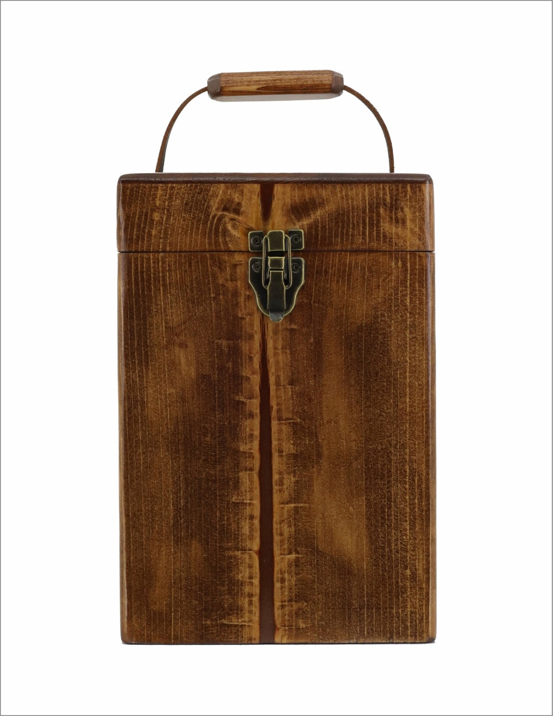 Avalonskies 2 Bottle Wine Carrier Box, Solid Rustic Pine Antique Brass