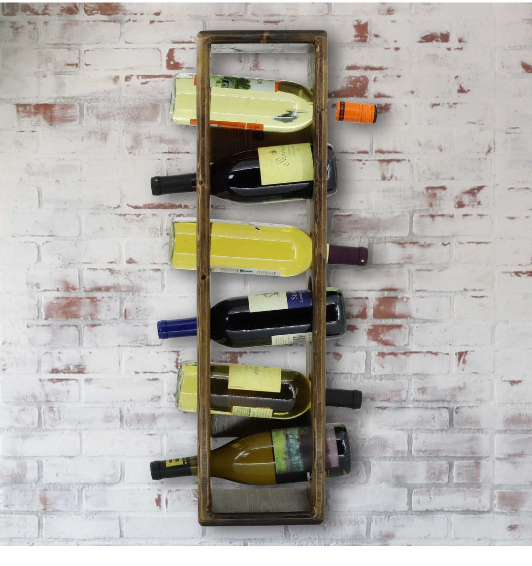 6 - Bottle Wall Mounted Wine Rack Bottle Holder Hanging Storage Rustic ...