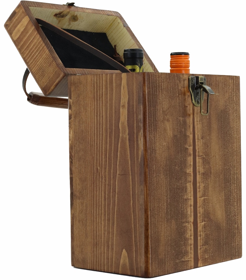 Avalonskies 2 Bottle Wine Carrier Box, Solid Rustic Pine Antique Brass