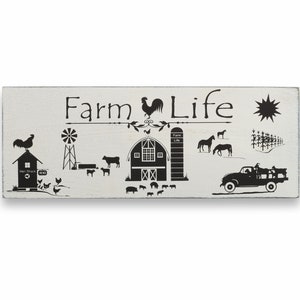Farm Decor Wall Decorations for Living Room Rustic Kitchen Farmhouse Signs Rooster Chicken Cow Pig Goat Horse Barn (6 X 16 Inches) - Plaque