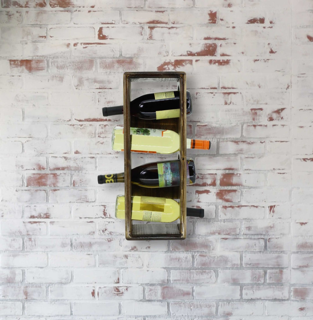 4 - Bottle Wall Mounted Wine Rack Bottle Holder Hanging Storage Rustic ...