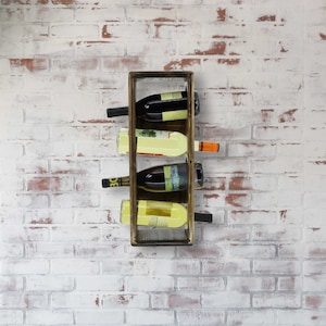  Botellero industrial para vino montado en la pared con soporte  para vidrio, soporte de metal para colgar vino accesorios de vino, soporte  de pared de 2 niveles para botellas de vidrio