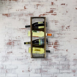 4 - Bottle Wall Mounted Wine Rack Bottle Holder Hanging Storage Rustic Pine New Home House Warming Wedding Birthday Gift Present Idea