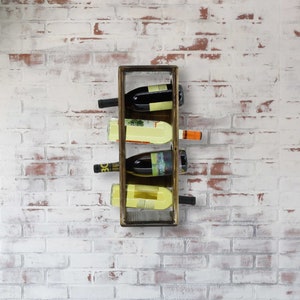  Botellero industrial para vino montado en la pared con soporte  para vidrio, soporte de metal para colgar vino accesorios de vino, soporte  de pared de 2 niveles para botellas de vidrio