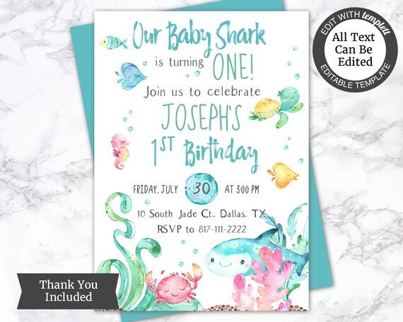Baby Shark Birthday Invitation Templates