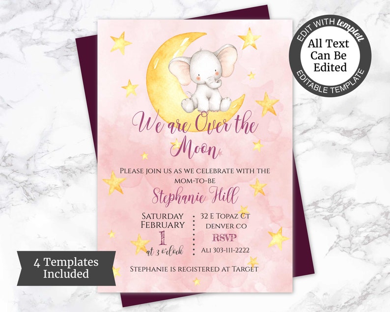Pink Elephant Baby Shower Invitation Template Jungle Safari Etsy Pink Elephant Baby Shower Invitation Template Jungle Safari Etsy