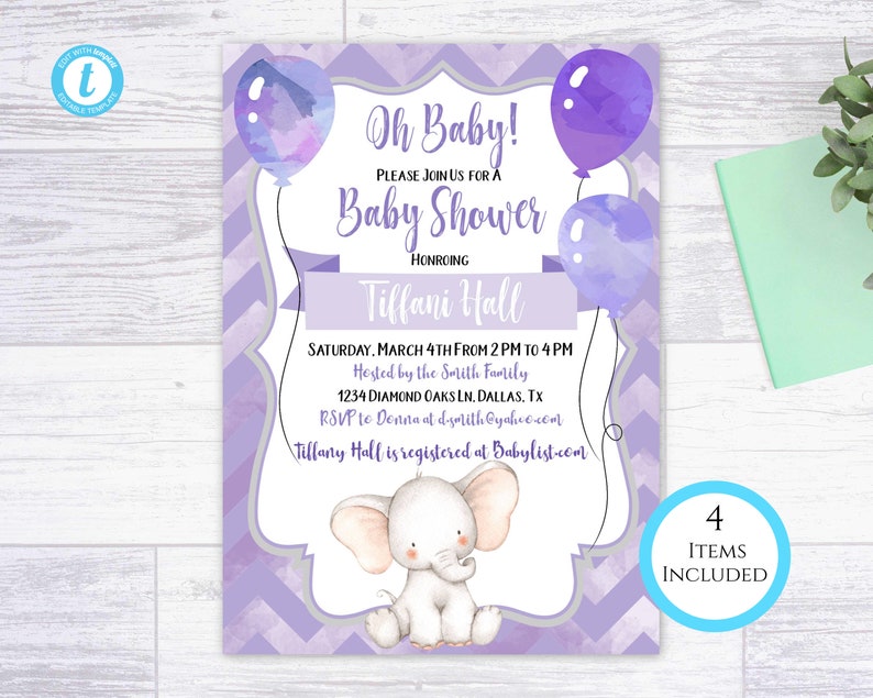 Baby Boy Elephant Shower Invite \u2022 Custom Invitations Printed