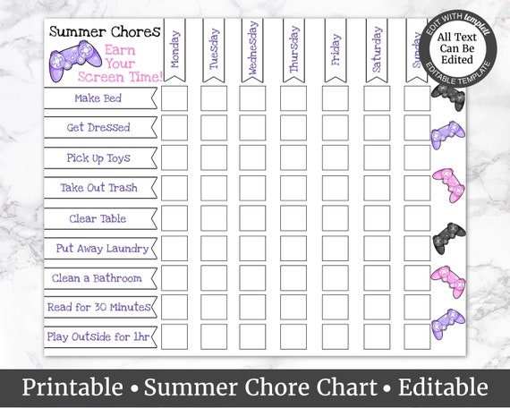 Chore Chart For Electronic Time