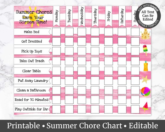 Pink Chore Chart