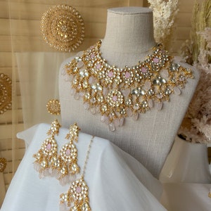 Paachi Kundan Pink Bridal Set , Sage Green Kundan Bridal Set , Indian Bridal Set , Necklace, Jhumki, Paachi Kundan Set