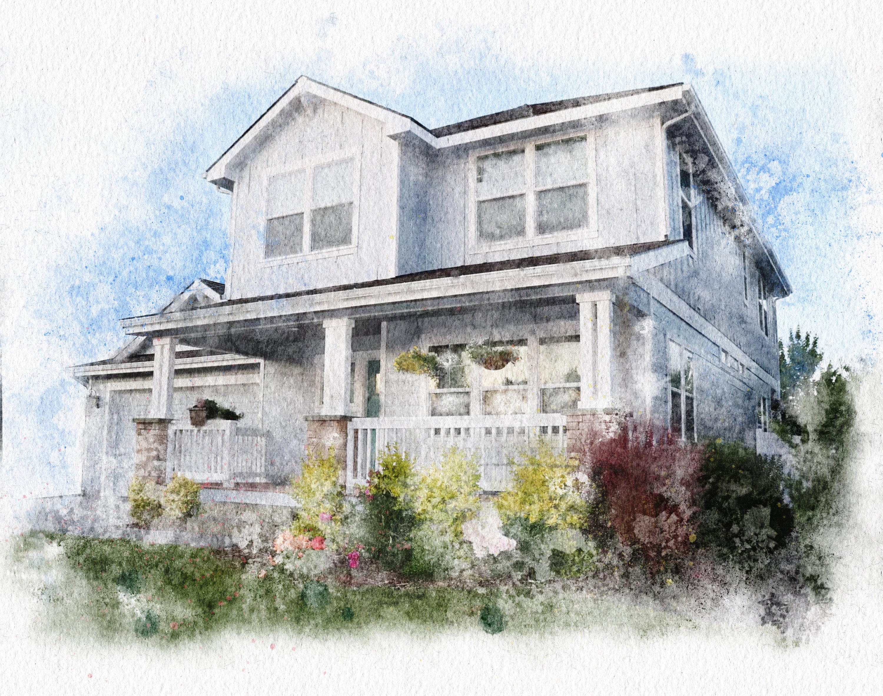 Watercolor Homes Etsy